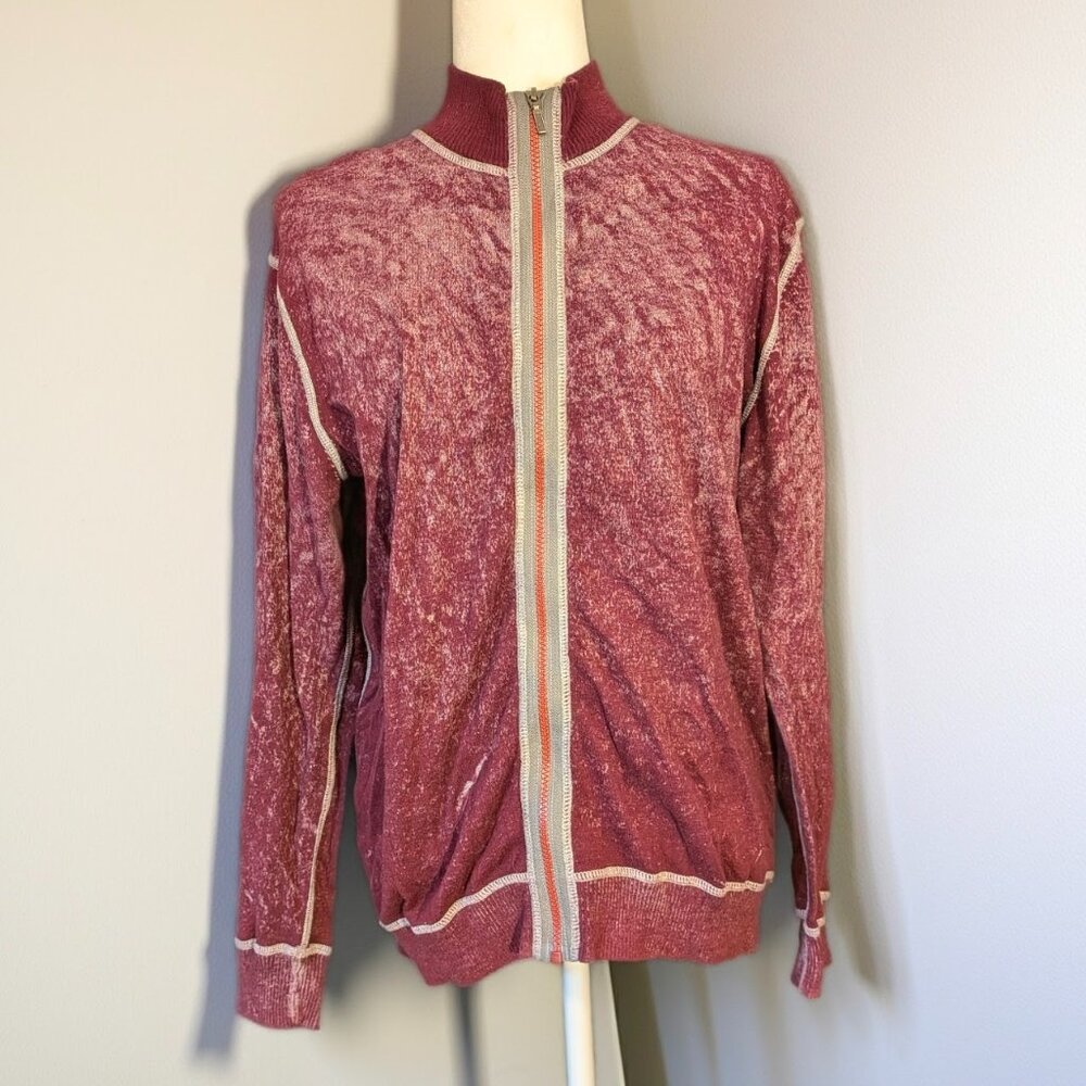 Agave Red Burnout Mock Neck Zip-Up Sweater